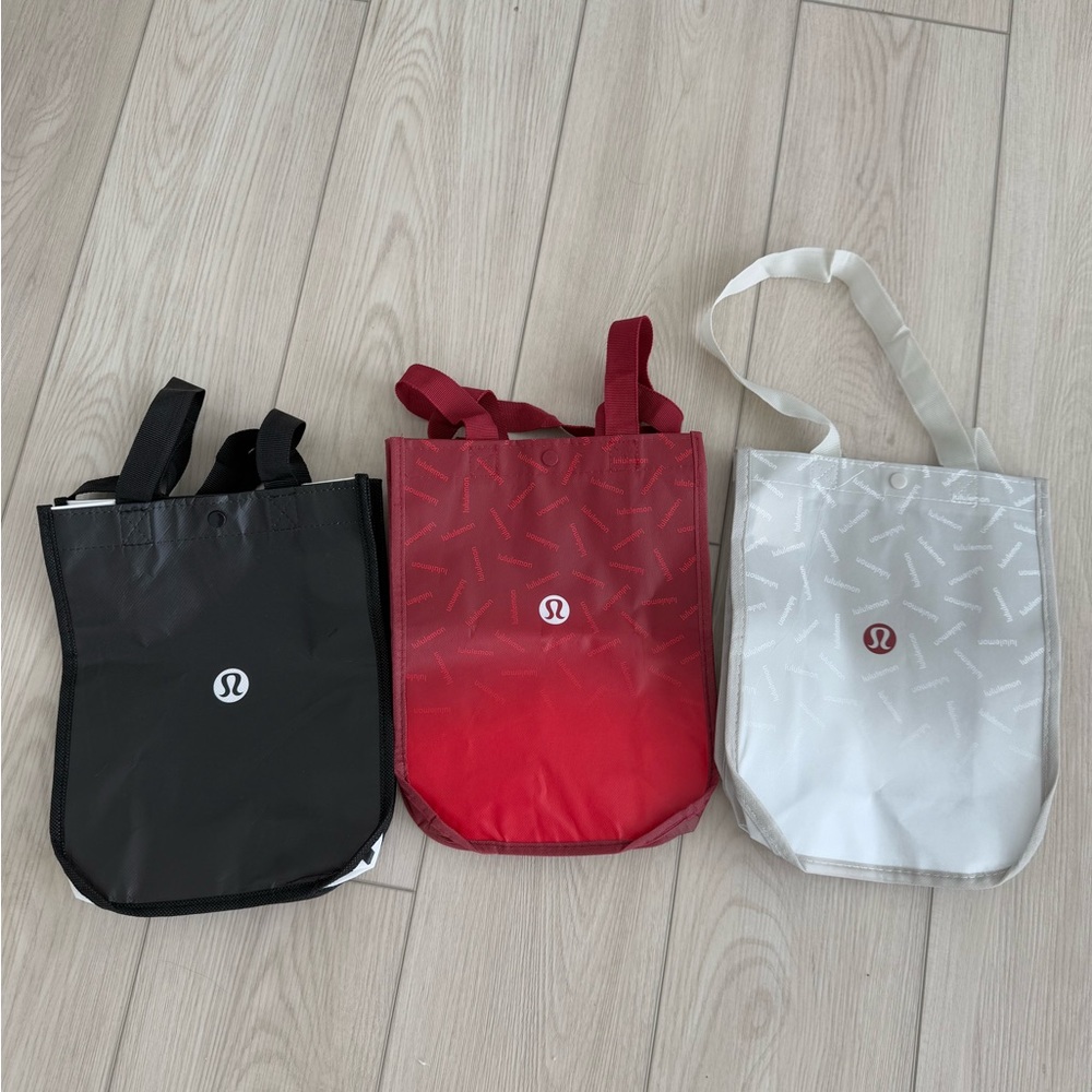 lululemon athletica Black, Red, and White Reusable Shopping Bags Small